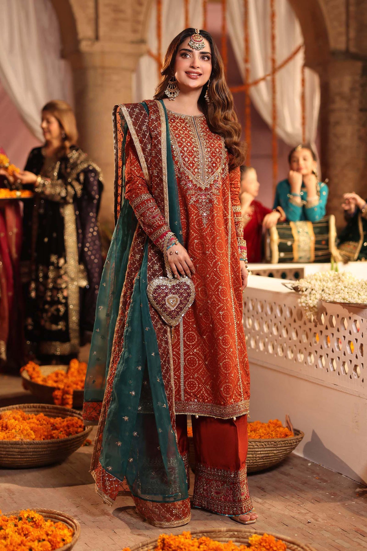 Maria B | Luxury Formals Pre Fall | SF-W25-08R1-Rust - Formal Dress - available at Maria Faisal in UK and USA.