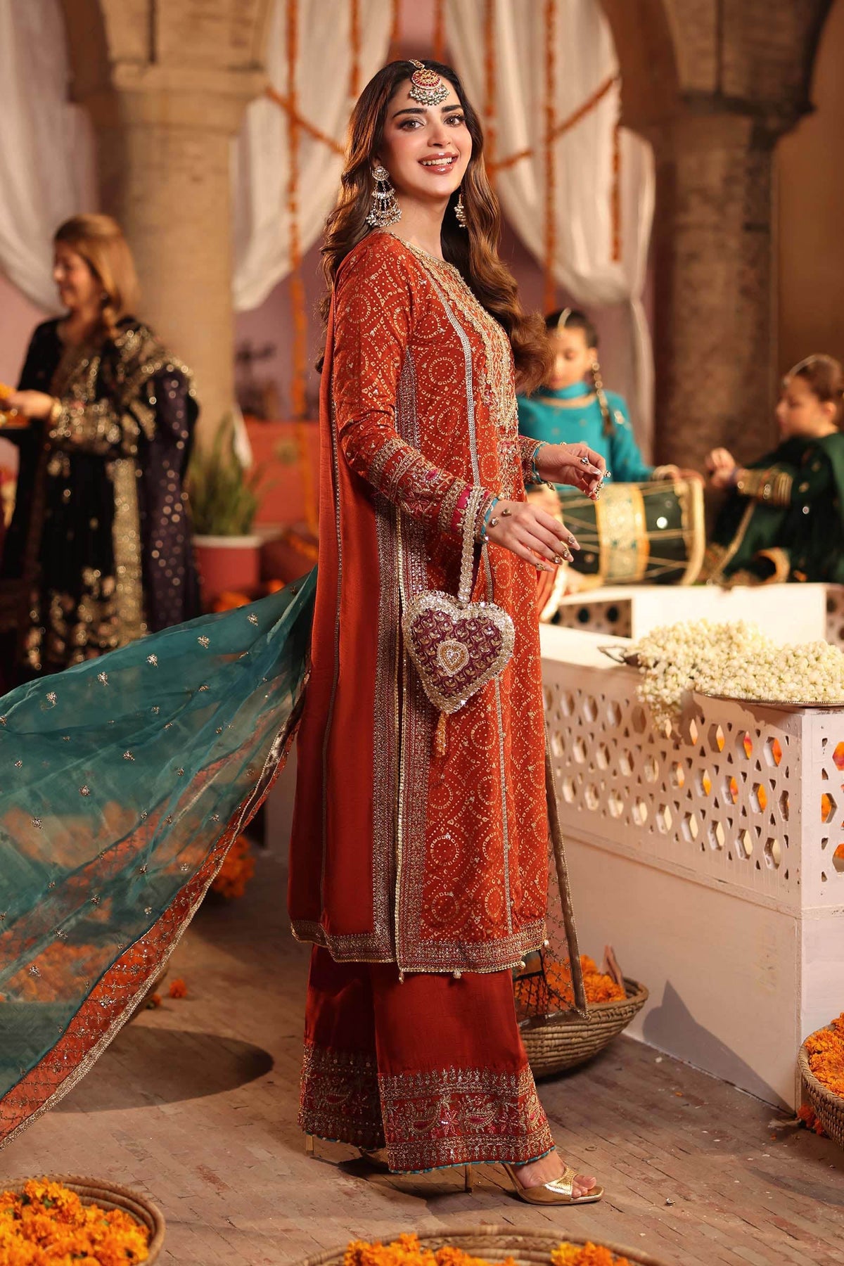 Maria B | Luxury Formals Pre Fall | SF-W25-08R1-Rust - Formal Dress - available at Maria Faisal in UK and USA.