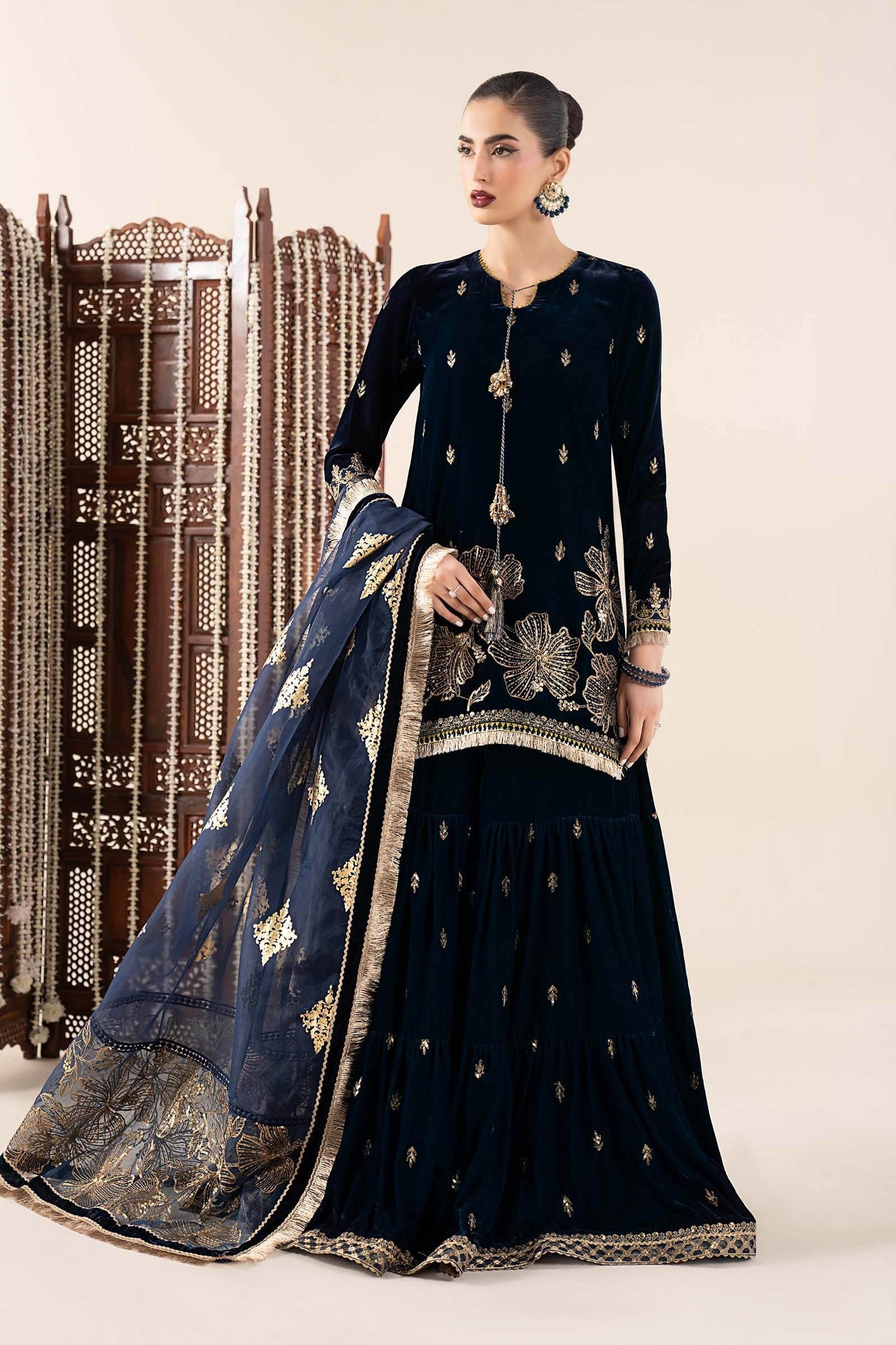 Maria B | Pre Fall 25 | SF-W25-43-Navy Blue - Casual Dress - available at Maria Faisal in UK and USA.