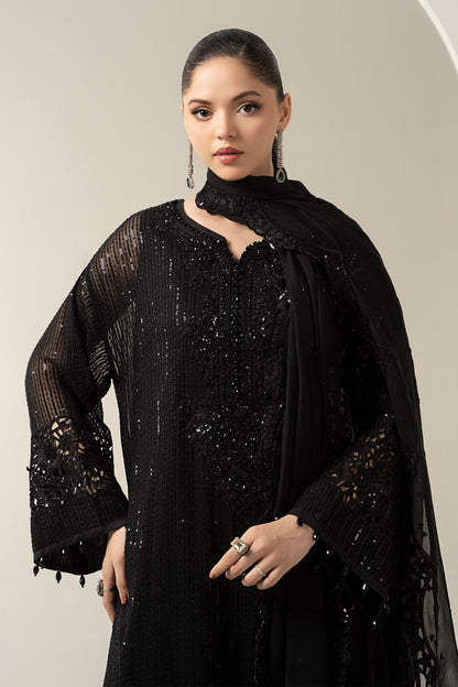 Maria B | Pre Fall Dresses | 3 Piece Embroidered Chiffon Suit Black - Ladies Clothes - Maria Faisal