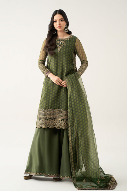 Maria B | Pre Fall Dresses | 3 Piece Embroidered Suit Deep Olive Green - Ladies Clothes - Maria Faisal