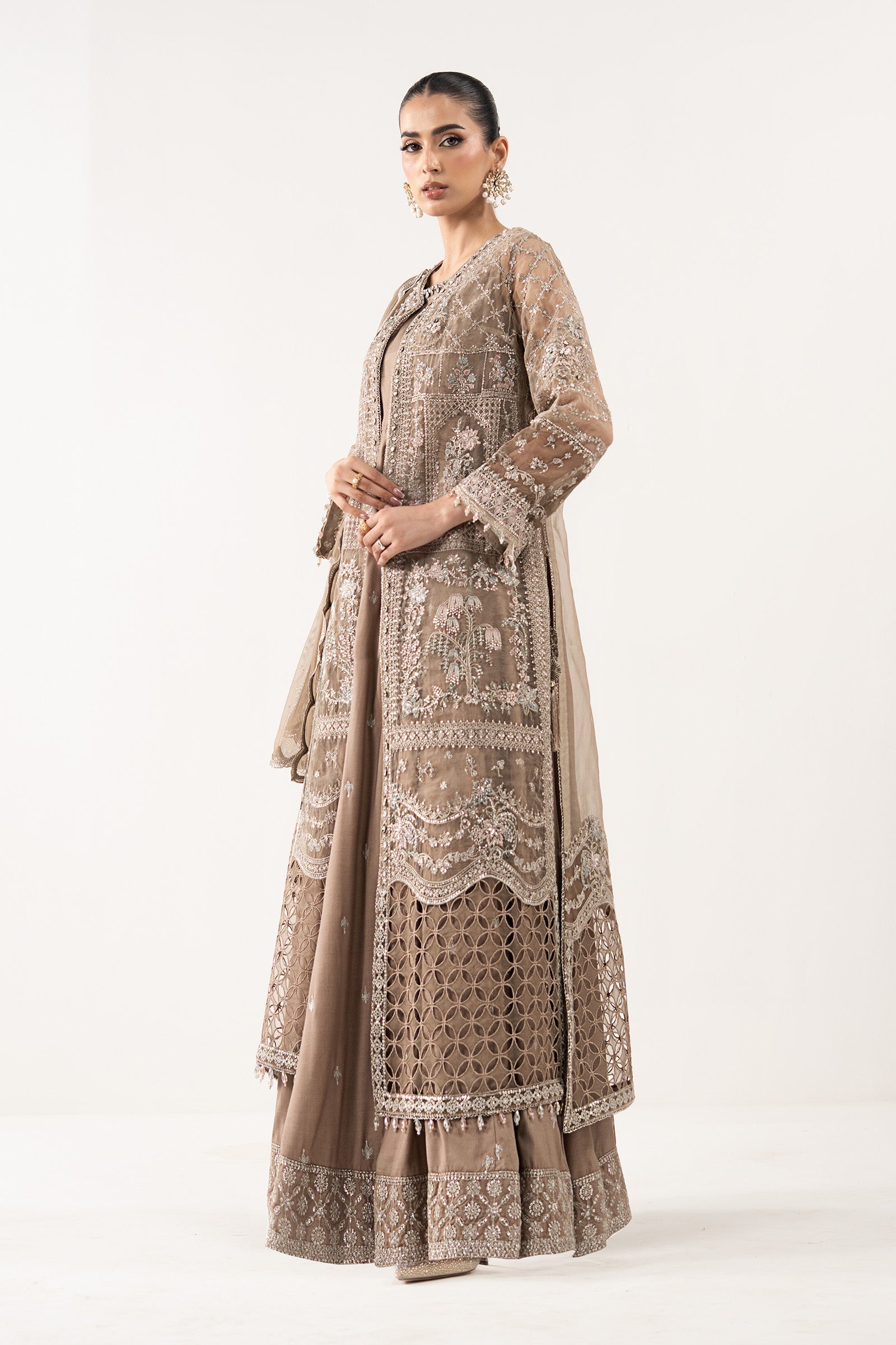 Maria B | Luxury Formals | SF-EF26-05-Coffee - Formal Dress - available at Maria Faisal in UK and USA.