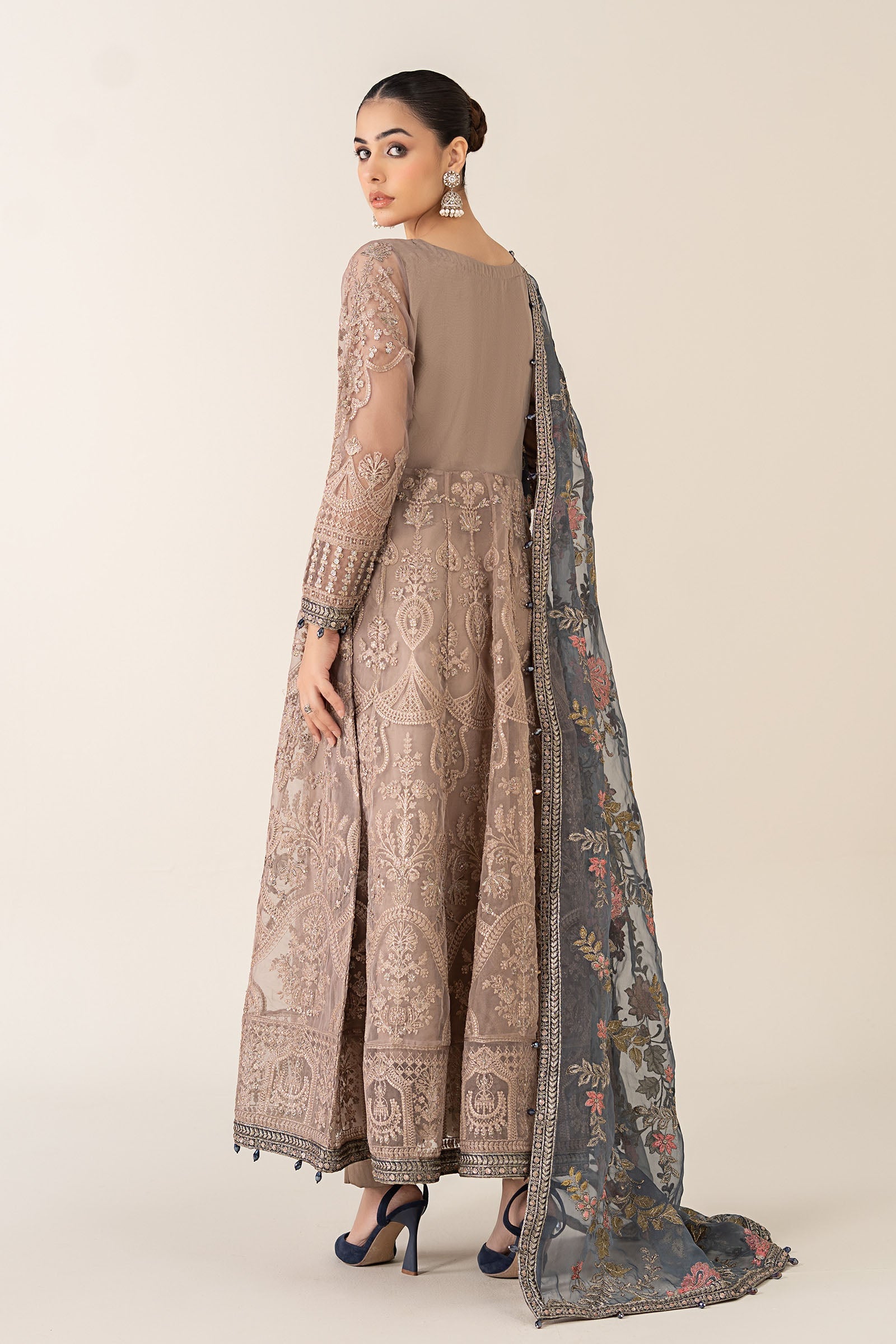 Maria B | Pre Fall Dresses | 3 Piece Embroidered Suit Gray - Ladies Clothes - Maria Faisal