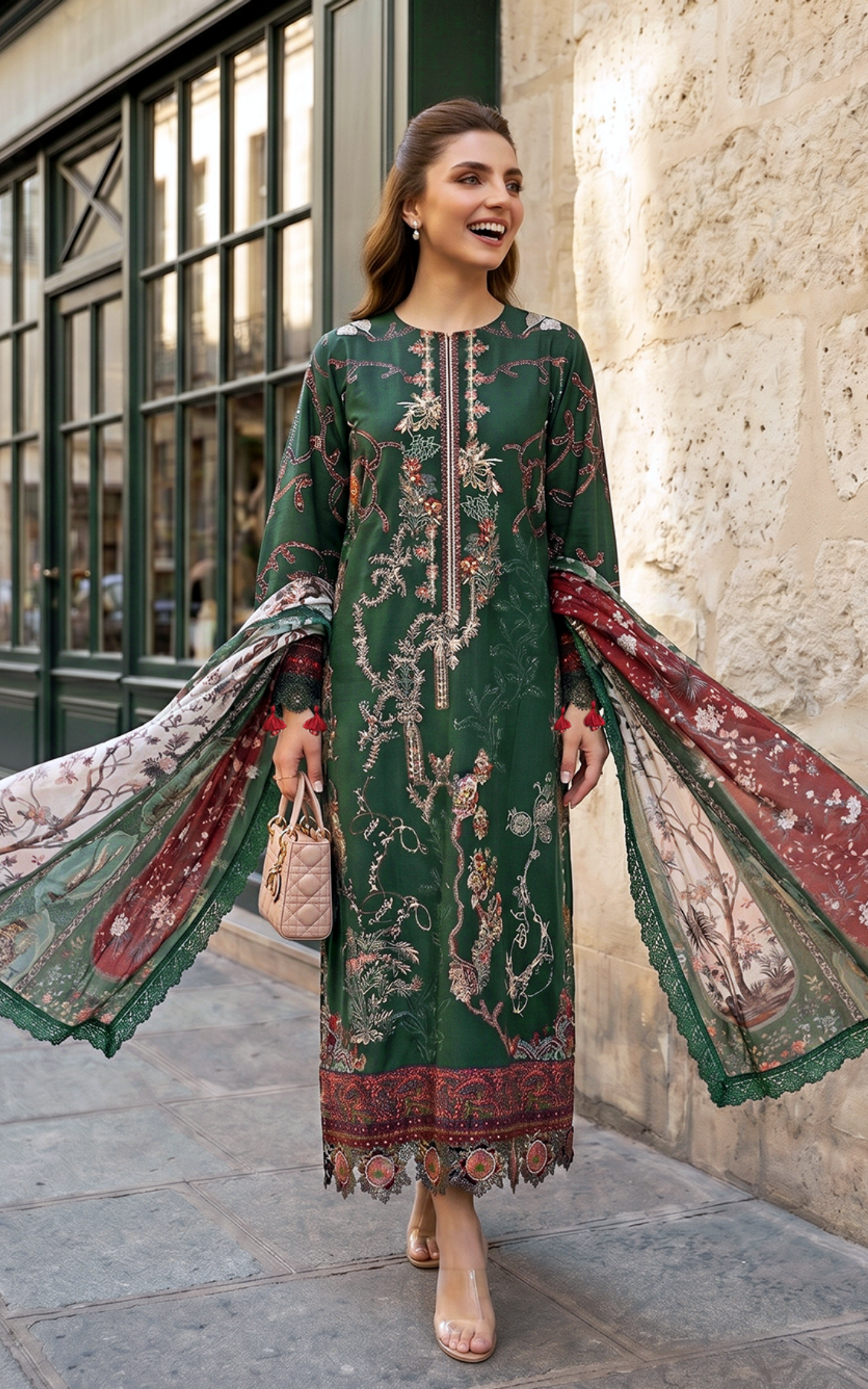 Asifa and Nabeel | Summer Lawn 26 | Green Majestic (SL26-01) - Luxury Dress - available at Maria Faisal in UK and USA.