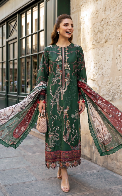 Asifa and Nabeel | Summer Lawn 26 | Green Majestic (SL26-01) - Luxury Dress - available at Maria Faisal in UK and USA.
