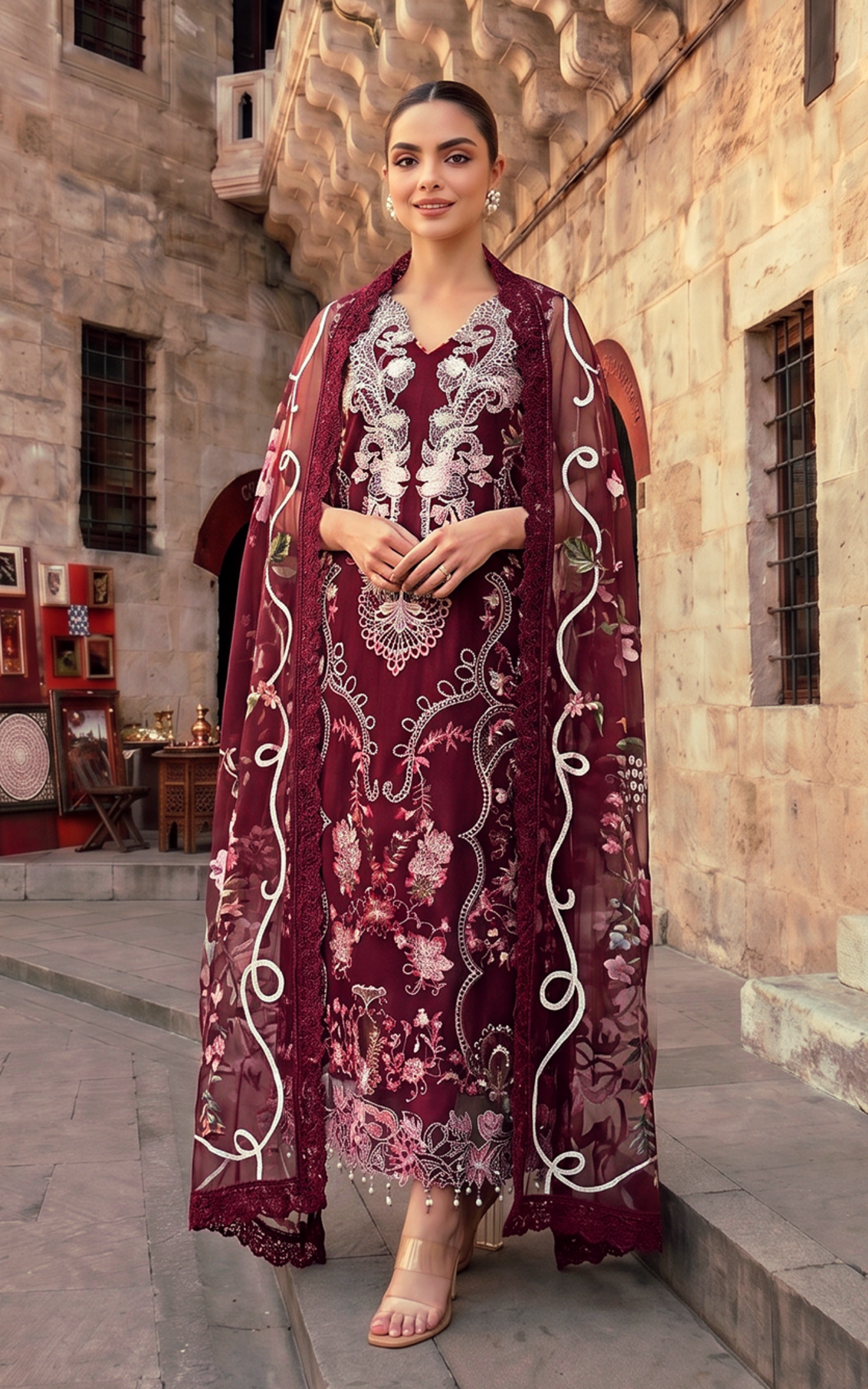 Asifa and Nabeel | Summer Lawn 26 | Ruby Dusk (SL26-03) - Luxury Dress - available at Maria Faisal in UK and USA.