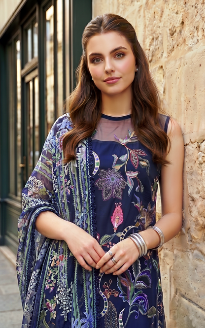 Asifa and Nabeel | Summer Lawn 26 | Scarlet Blue (SL26-04) - Luxury Dress - available at Maria Faisal in UK and USA.