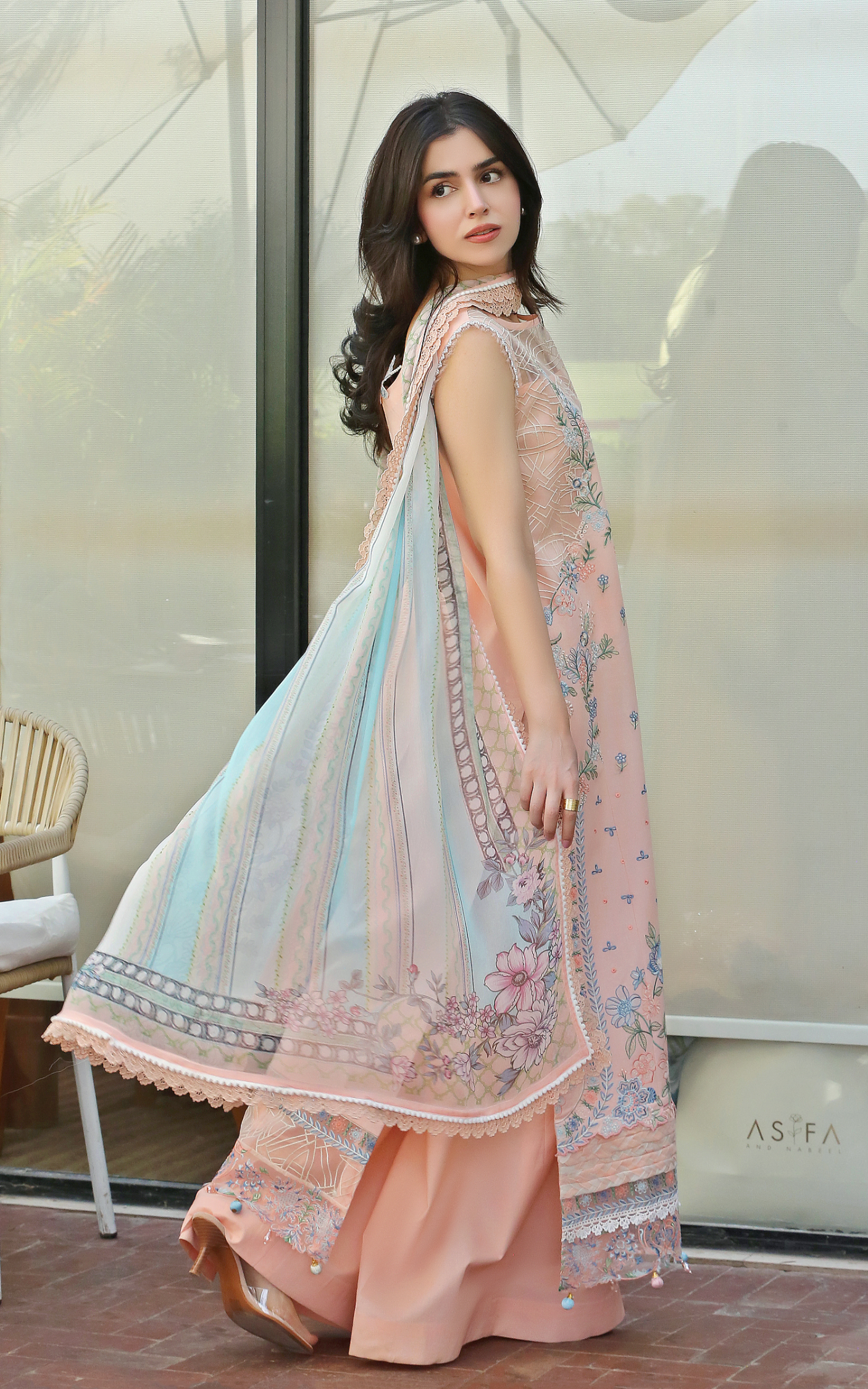 Asifa and Nabeel | Summer Lawn 26 | Peach Garden (SL26-05) - Luxury Dress - available at Maria Faisal in UK and USA.