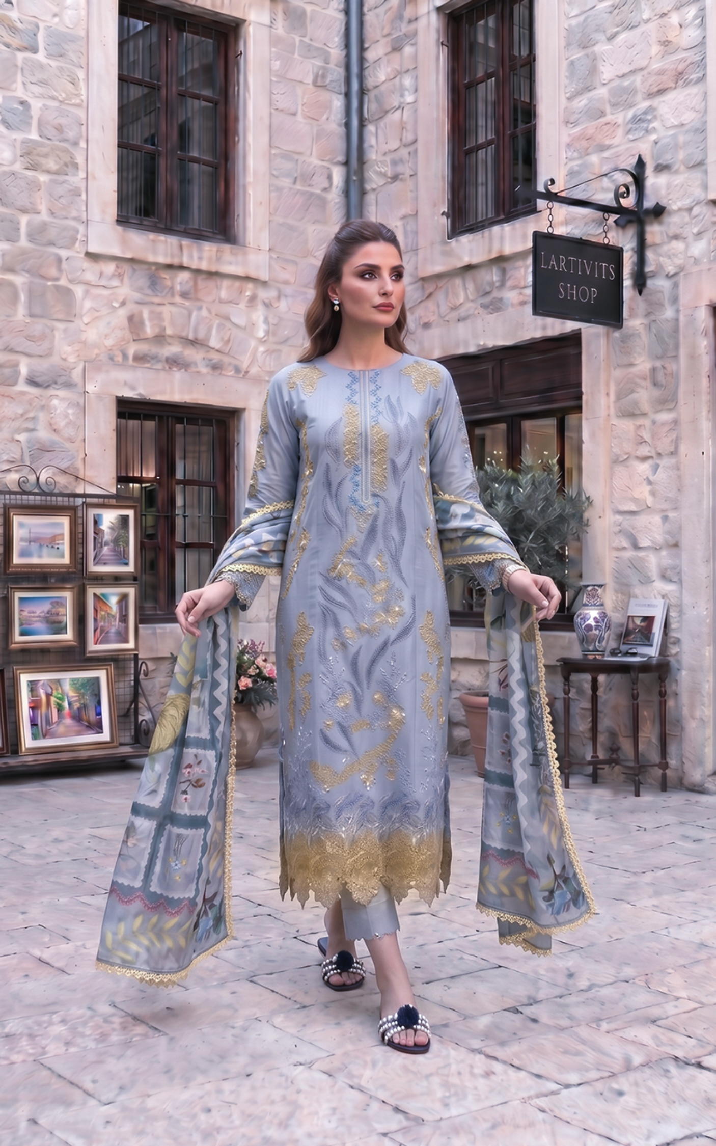 Asifa and Nabeel | Summer Lawn 26 | Ash Elegance (SL26-07) - Luxury Dress - available at Maria Faisal in UK and USA.