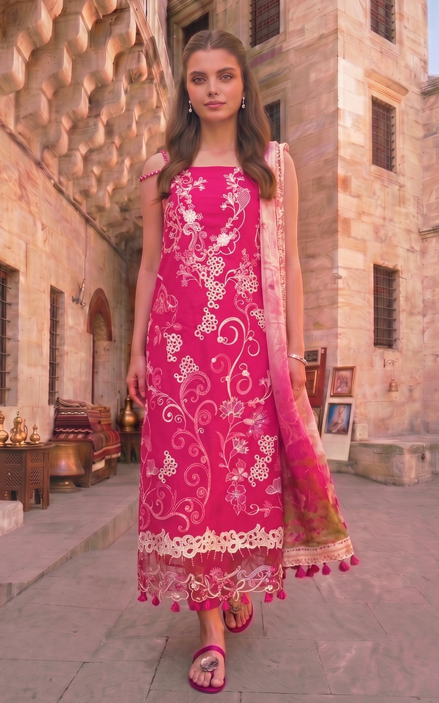 Asifa and Nabeel | Summer Lawn 26 | Fuchsia Allure (SL26-09) - Luxury Dress - available at Maria Faisal in UK and USA.