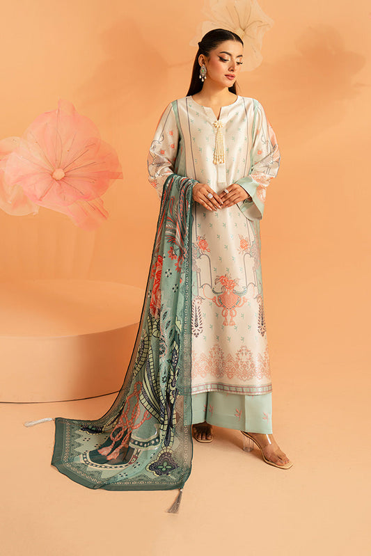 Imrozia Premium | Amelia Printed Silk | SP-149 Celeste Bloom - Luxury Dress - available at Maria Faisal in UK and USA.