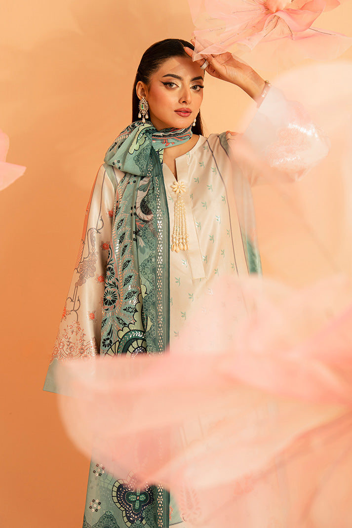 Imrozia Premium | Amelia Printed Silk | SP-149 Celeste Bloom - Luxury Dress - available at Maria Faisal in UK and USA.