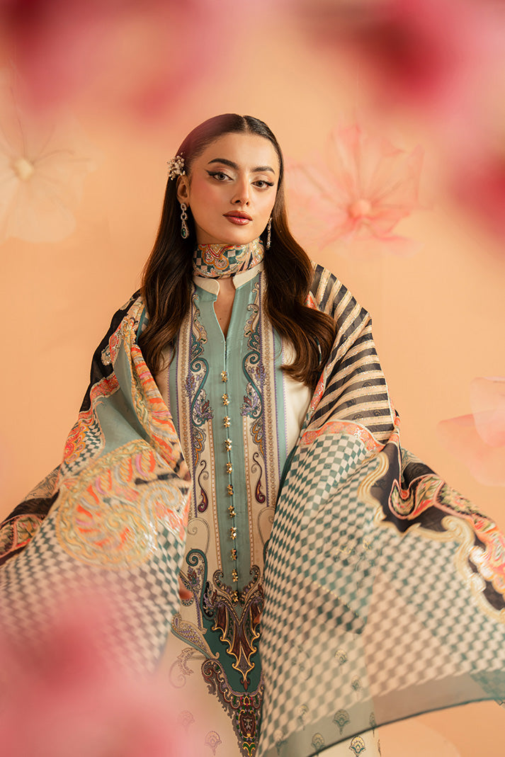 Imrozia Premium | Amelia Printed Silk | SP-150 Verdant Elan - Luxury Dress - available at Maria Faisal in UK and USA.