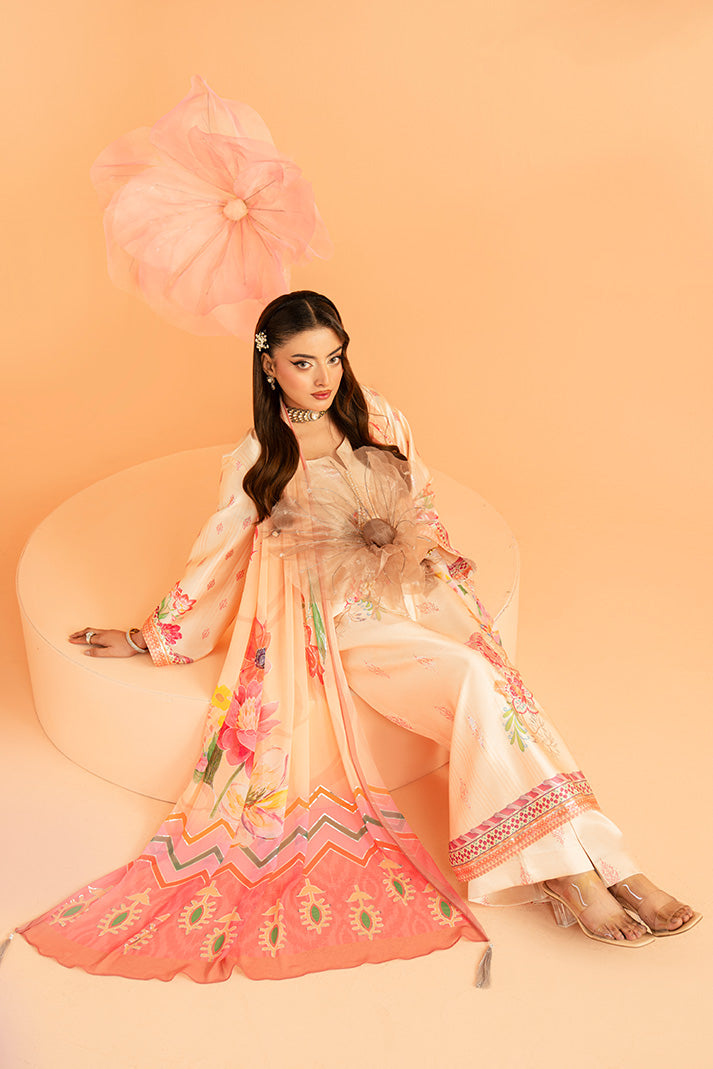Imrozia Premium | Amelia Printed Silk | SP-152 Peach Etoile - Luxury Dress - available at Maria Faisal in UK and USA.