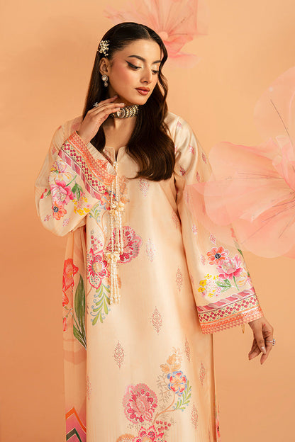Imrozia Premium | Amelia Printed Silk | SP-152 Peach Etoile - Luxury Dress - available at Maria Faisal in UK and USA.