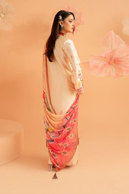 Imrozia Premium | Amelia Printed Silk | SP-152 Peach Etoile - Luxury Dress - available at Maria Faisal in UK and USA.
