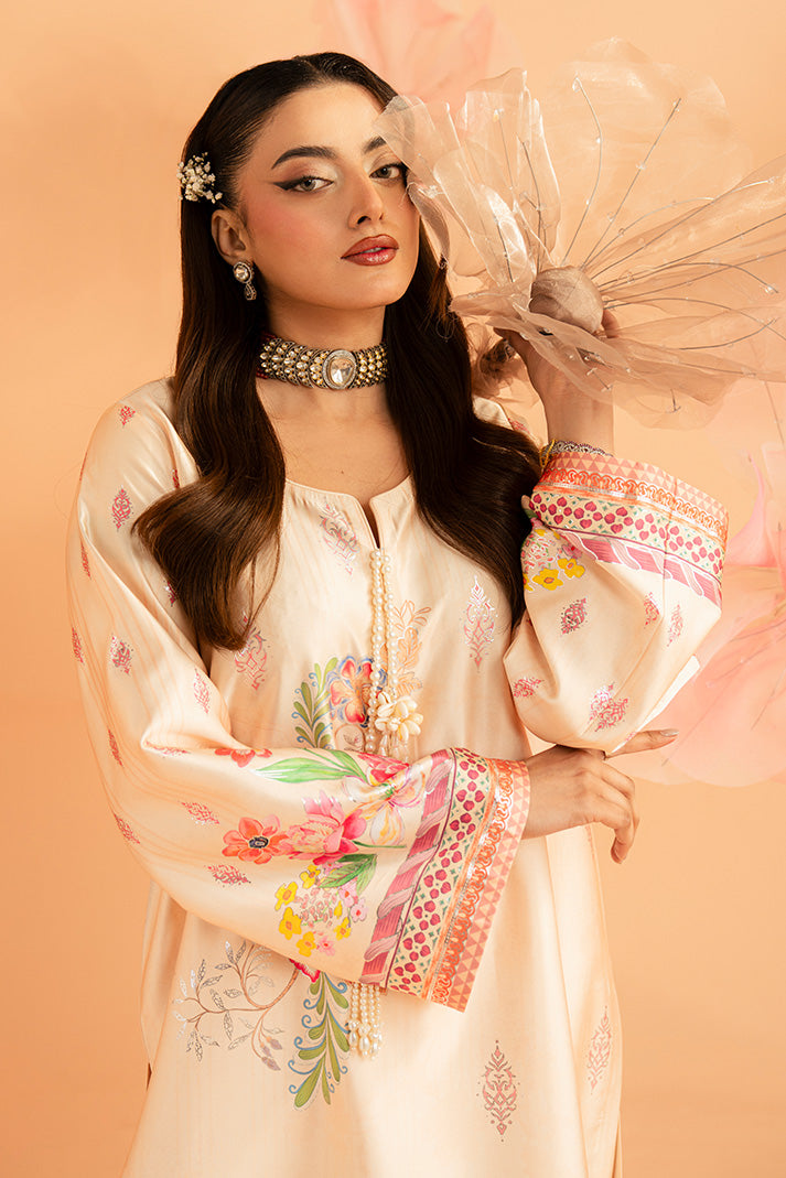 Imrozia Premium | Amelia Printed Silk | SP-152 Peach Etoile - Luxury Dress - available at Maria Faisal in UK and USA.