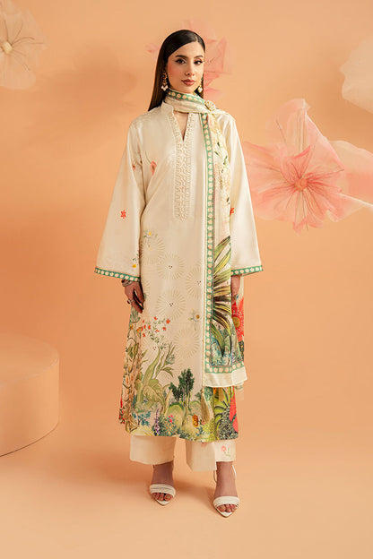 Imrozia Premium | Amelia Printed Silk | SP-153 Ivory Botanica - Luxury Dress - available at Maria Faisal in UK and USA.