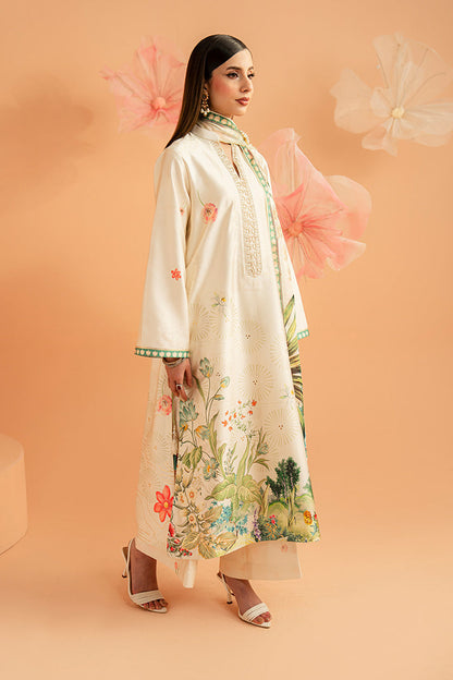 Imrozia Premium | Amelia Printed Silk | SP-153 Ivory Botanica - Luxury Dress - available at Maria Faisal in UK and USA.