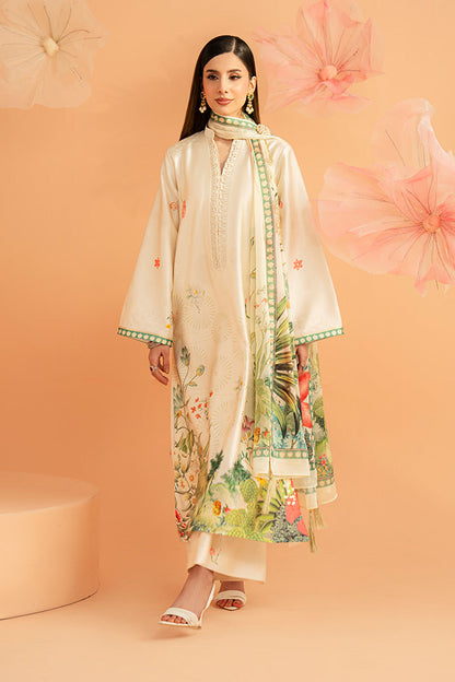 Imrozia Premium | Amelia Printed Silk | SP-153 Ivory Botanica - Luxury Dress - available at Maria Faisal in UK and USA.