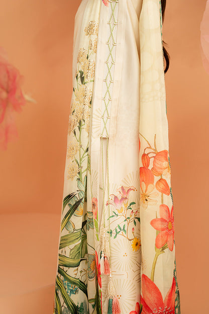 Imrozia Premium | Amelia Printed Silk | SP-153 Ivory Botanica - Luxury Dress - available at Maria Faisal in UK and USA.