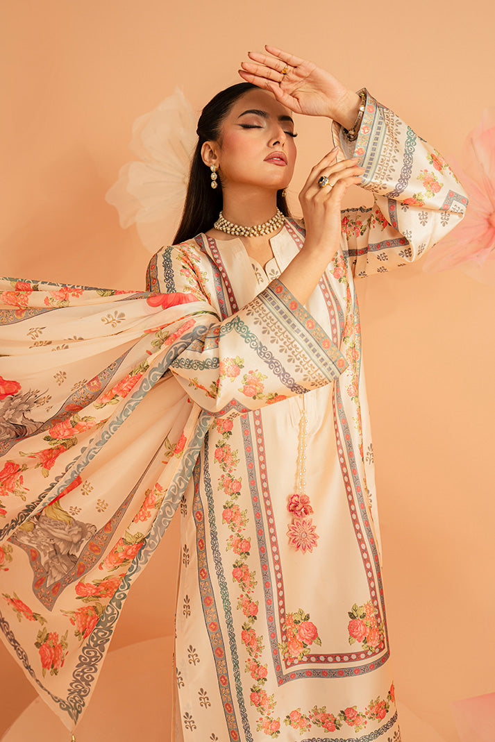 Imrozia Premium | Amelia Printed Silk | SP-154 Rose Charm - Luxury Dress - available at Maria Faisal in UK and USA.