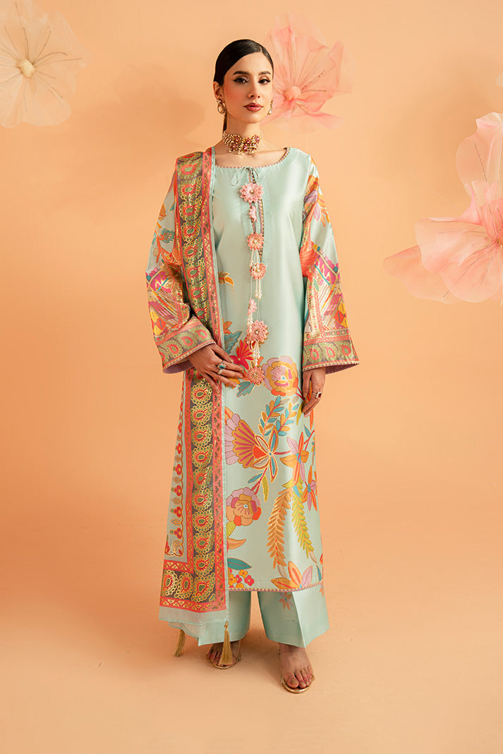 Imrozia Premium | Amelia Printed Silk | SP-155 Mint Mirage - Luxury Dress - available at Maria Faisal in UK and USA.