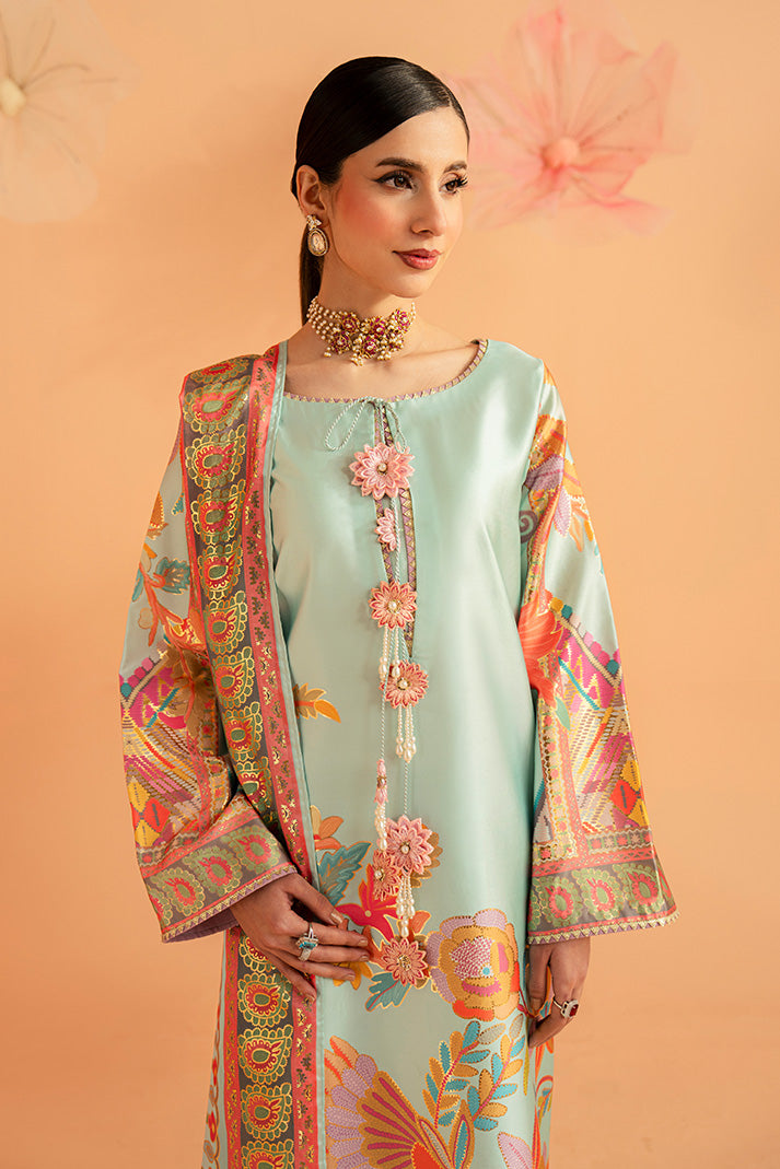 Imrozia Premium | Amelia Printed Silk | SP-155 Mint Mirage - Luxury Dress - available at Maria Faisal in UK and USA.