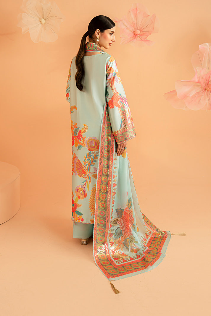 Imrozia Premium | Amelia Printed Silk | SP-155 Mint Mirage - Luxury Dress - available at Maria Faisal in UK and USA.