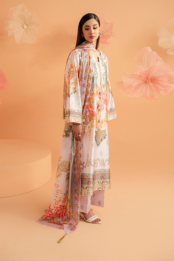 Imrozia Premium | Amelia Printed Silk | SP-157 Lilac Opulence - Luxury Dress - available at Maria Faisal in UK and USA.