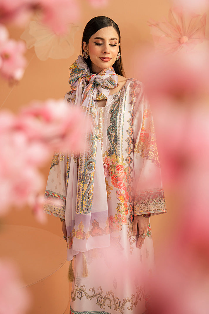 Imrozia Premium | Amelia Printed Silk | SP-157 Lilac Opulence - Luxury Dress - available at Maria Faisal in UK and USA.