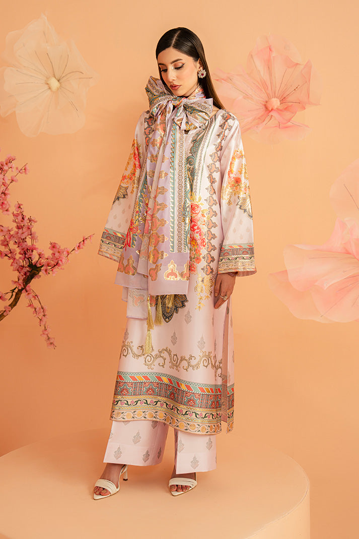 Imrozia Premium | Amelia Printed Silk | SP-157 Lilac Opulence - Luxury Dress - available at Maria Faisal in UK and USA.