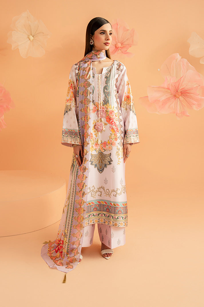 Imrozia Premium | Amelia Printed Silk | SP-157 Lilac Opulence - Luxury Dress - available at Maria Faisal in UK and USA.