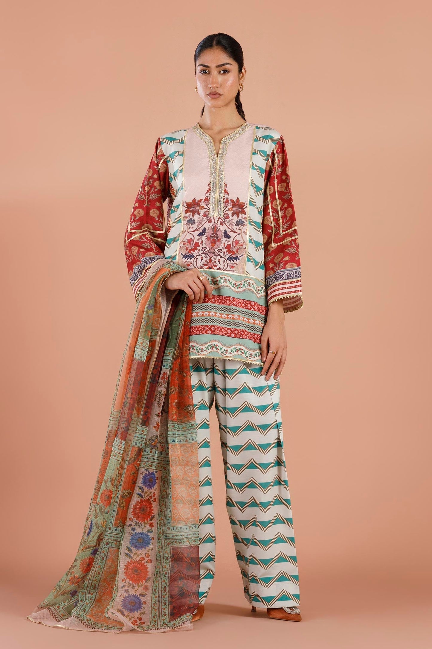 Sana Safinaz | Luxury Pret | Raw Silk Suit SS26EXE604P3 - Dress - available at Maria Faisal in UK and USA.