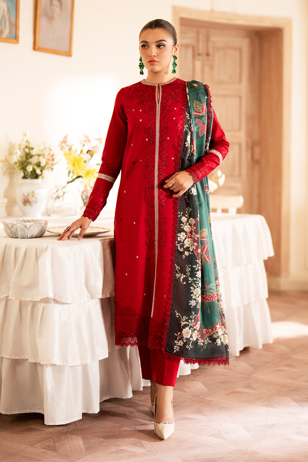 Saad Shaikh | Lumiere Winter |  D-07 Coral - Designer Dress with Intricate embroidery and embellishments. Shop elegent wedding dress at Maria Faisal.