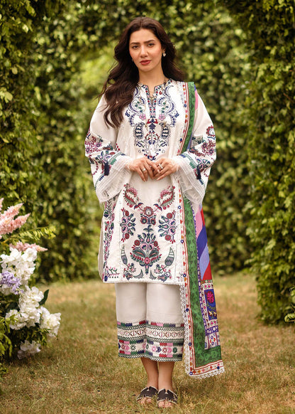Sadaf Fawad Khan | Lawn 24 | Suzani (A) - Designer Dress with Intricate embroidery and embellishments. Shop elegent wedding dress at Maria Faisal.