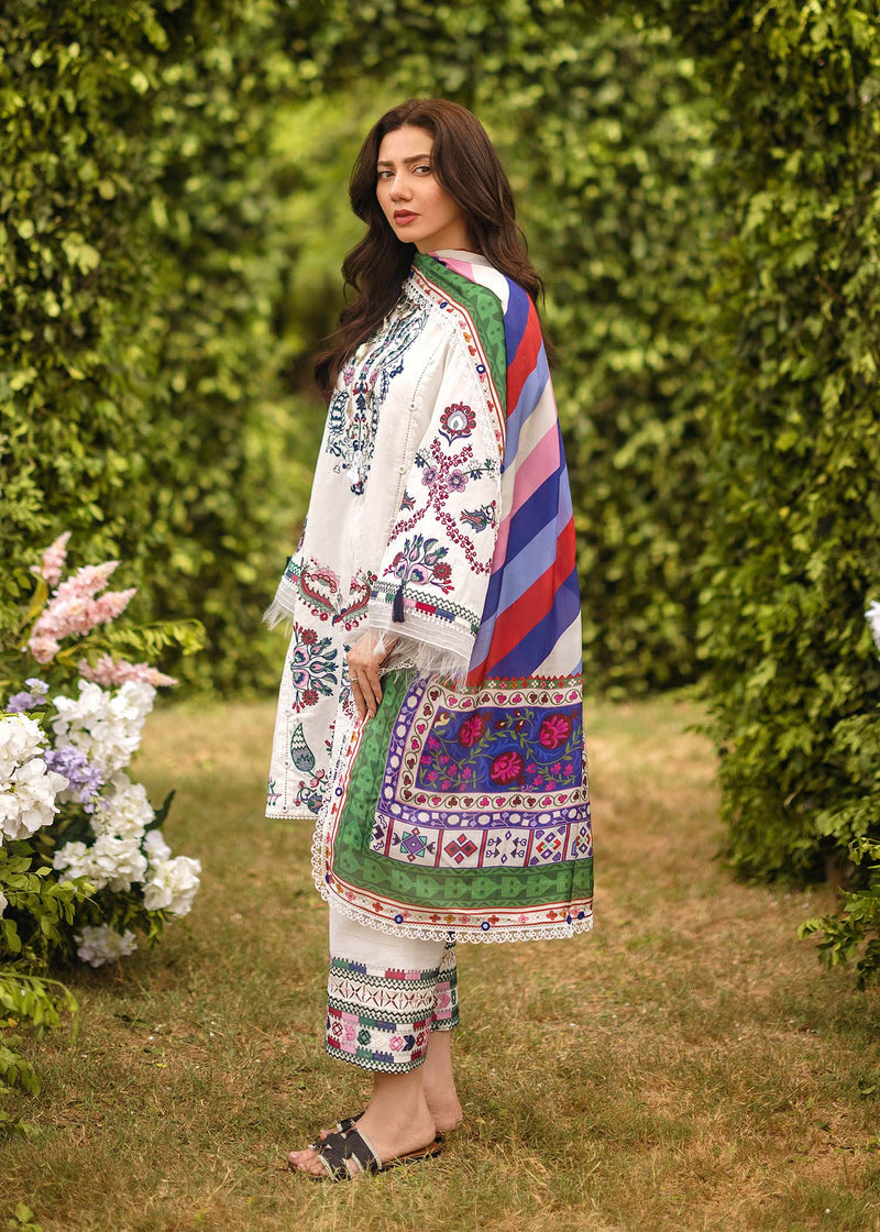 Sadaf Fawad Khan | Lawn 24 | Suzani (A) - Designer Dress with Intricate embroidery and embellishments. Shop elegent wedding dress at Maria Faisal.