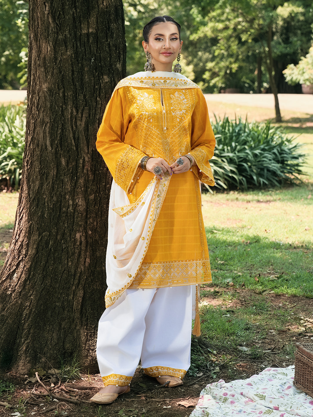 Hemstitch | The Garden Lawn | Saffron Petal - Ladies Clothes - Maria Faisal