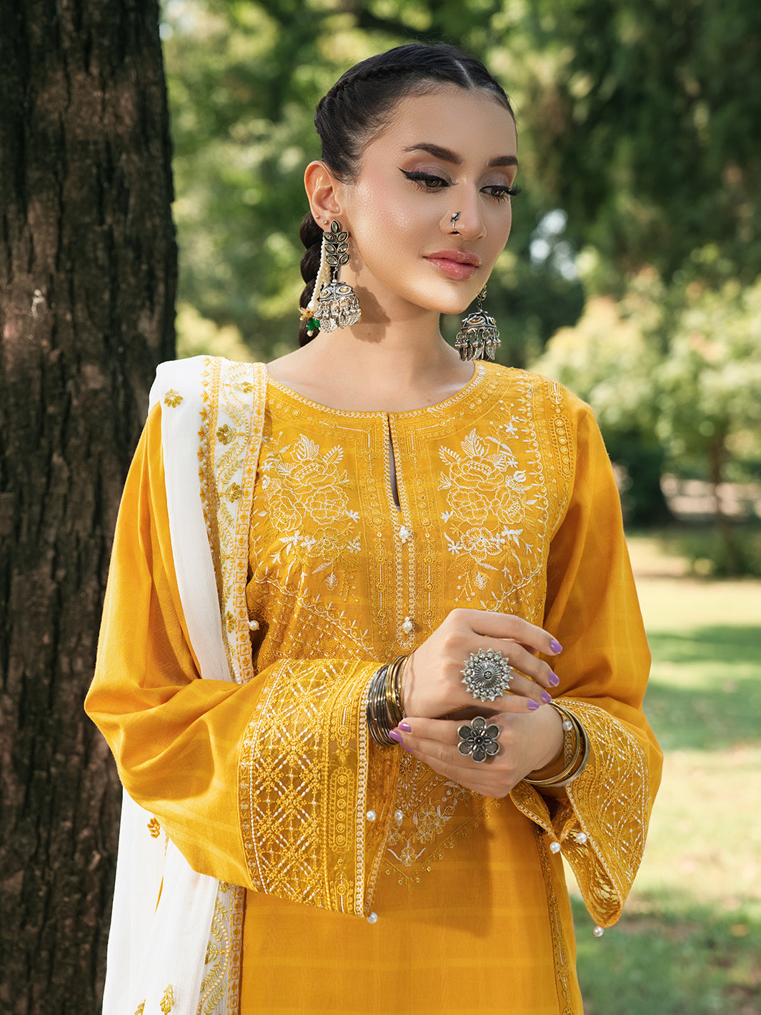 Hemstitch | The Garden Lawn | Saffron Petal - Ladies Clothes - Maria Faisal