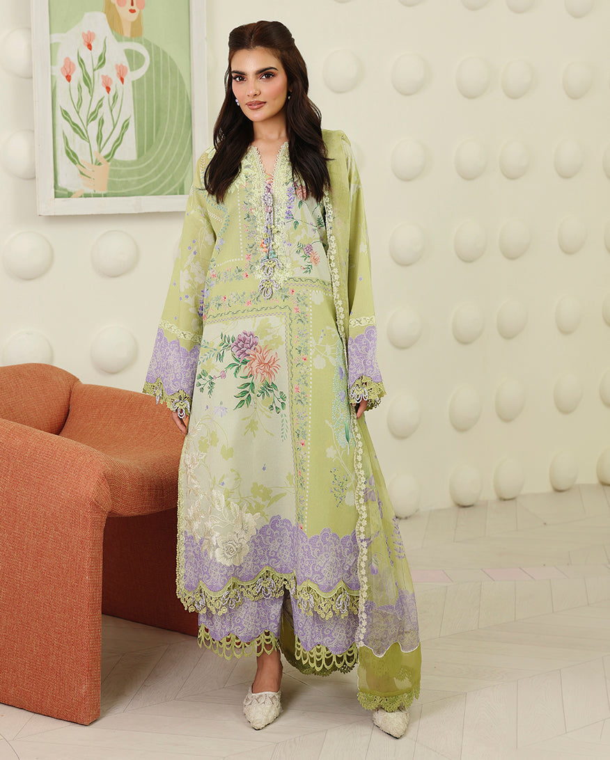 Roheenaz | Petals in Print | Sage Botanica - Casual Dress - available at Maria Faisal in UK and USA.