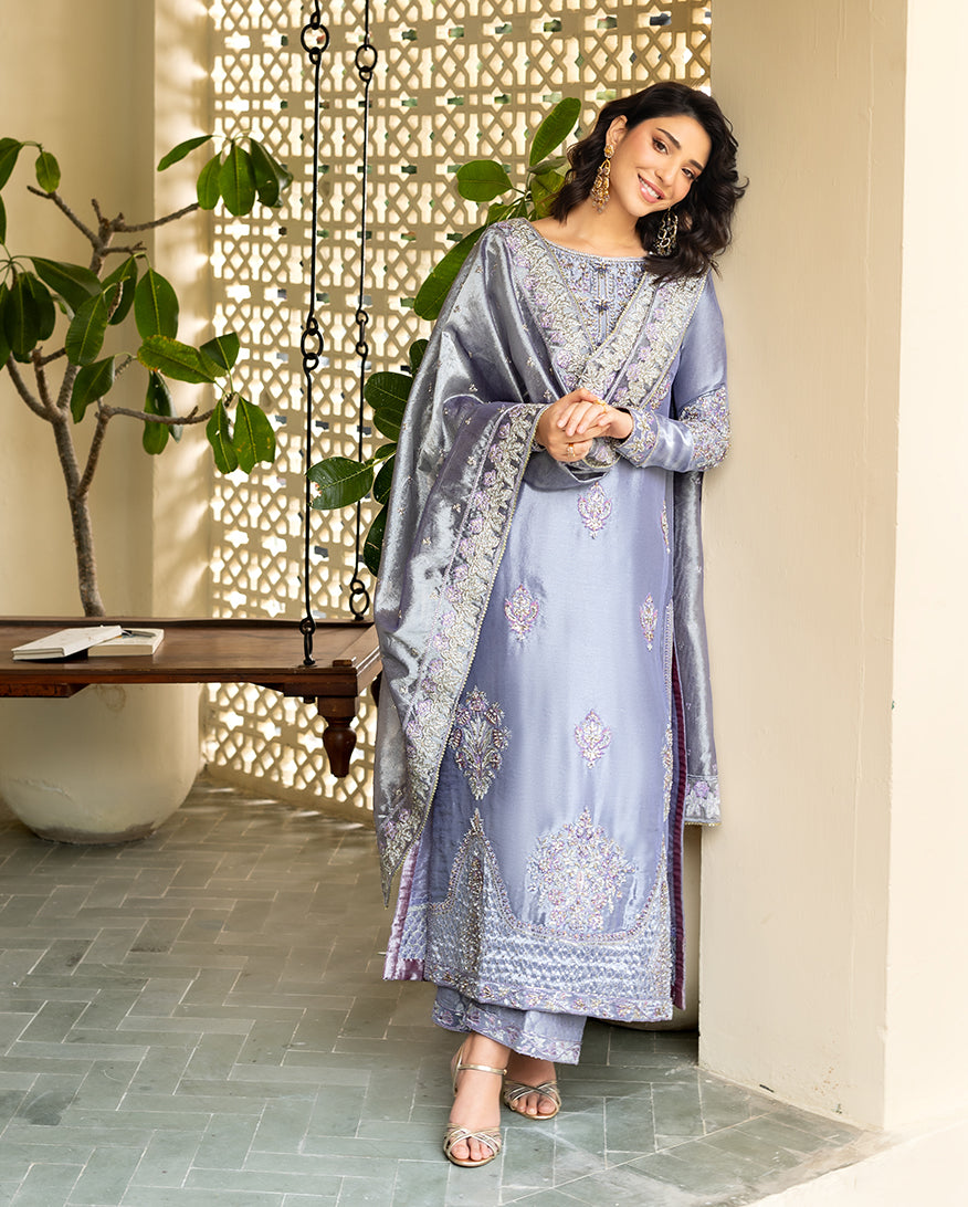 Mushq | Sunehri Lama Silk | Samiya - Formal Dress - available at Maria Faisal in UK and USA.