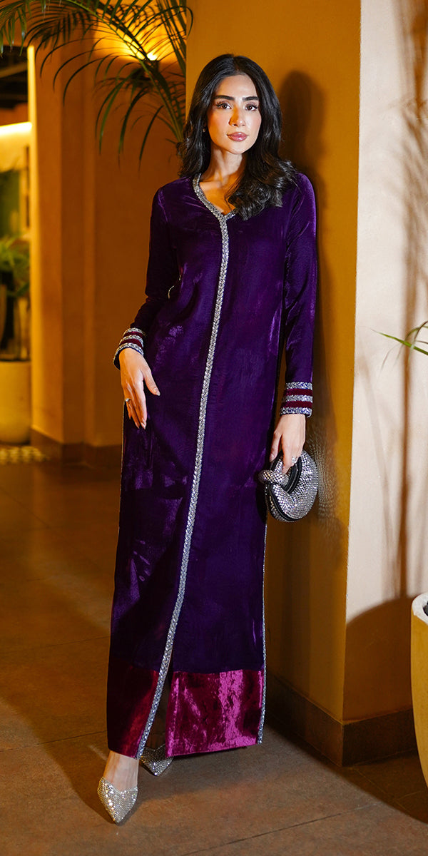 Erum Khan | Velvet Wisper | Plum Royale - Designer Dress with Intricate embroidery and embellishments. Shop elegent wedding dress at Maria Faisal.