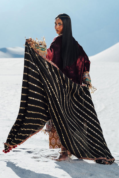 Sana Safinaz | Winter Shawl 24 | Velvet V241-002-3CP - Ladies Clothes - Maria Faisal