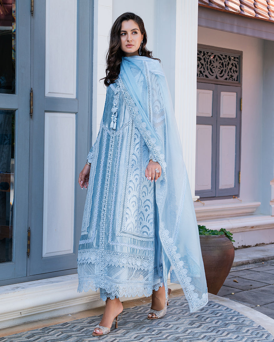 Mushq | Euphoria Pret | Sapphire Gleam - Luxury Dress - available at Maria Faisal in UK and USA.