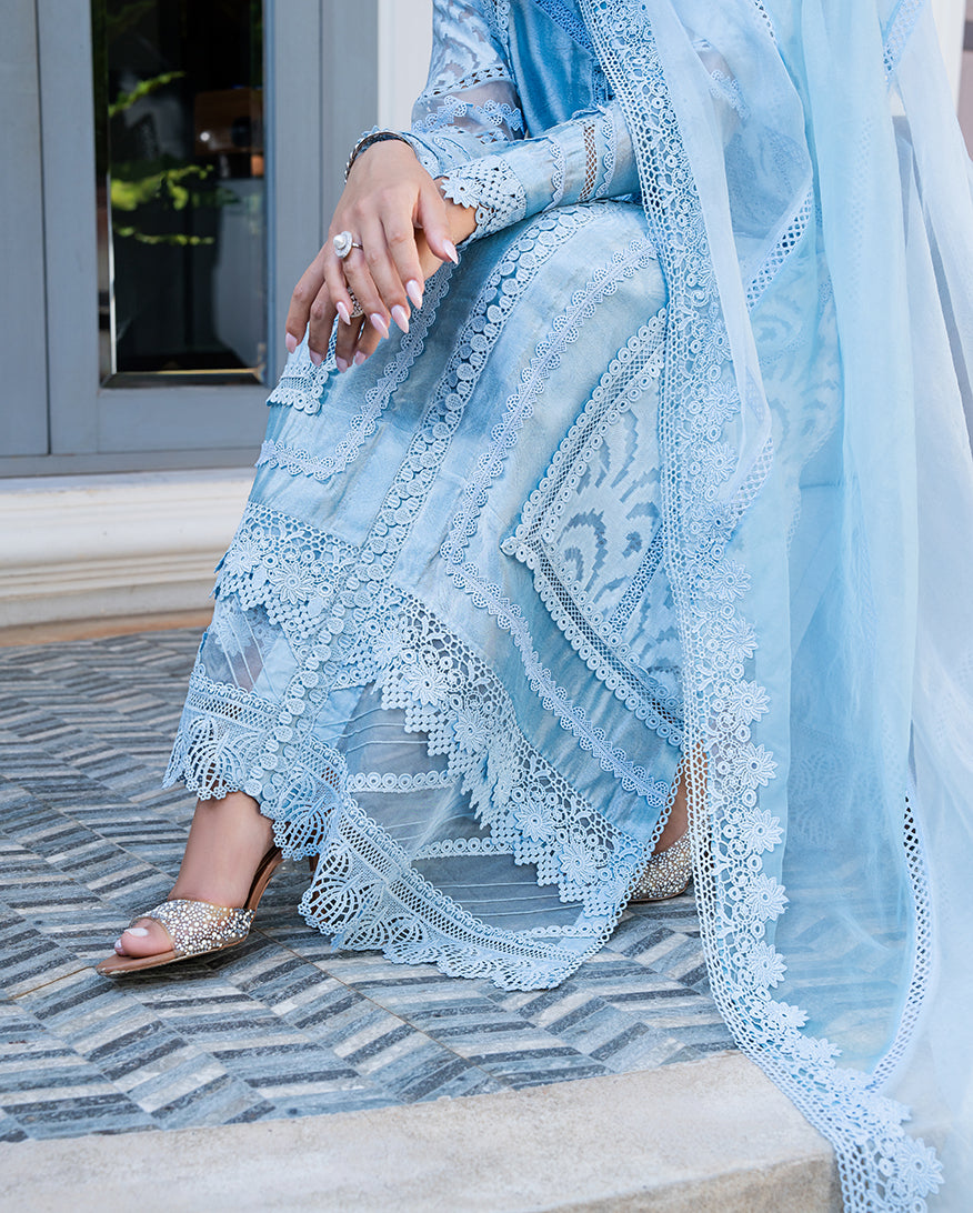 Mushq | Euphoria Pret | Sapphire Gleam - Luxury Dress - available at Maria Faisal in UK and USA.