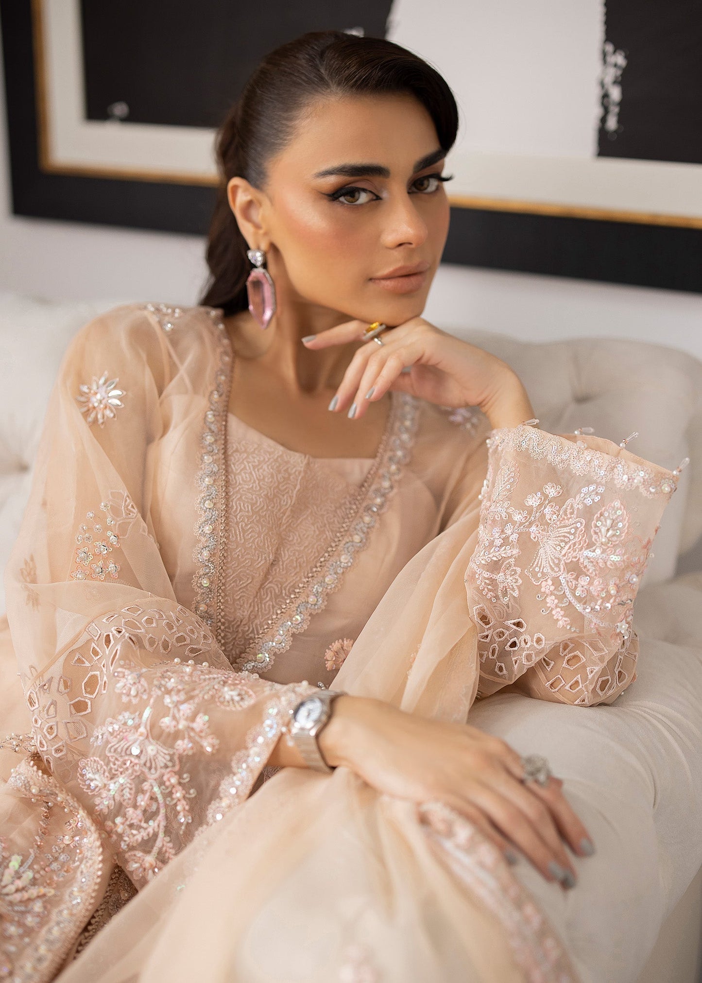Sardinia | La More 24 | Peach Blossom - Designer Dress with Intricate embroidery and embellishments. Shop elegent wedding dress at Maria Faisal.