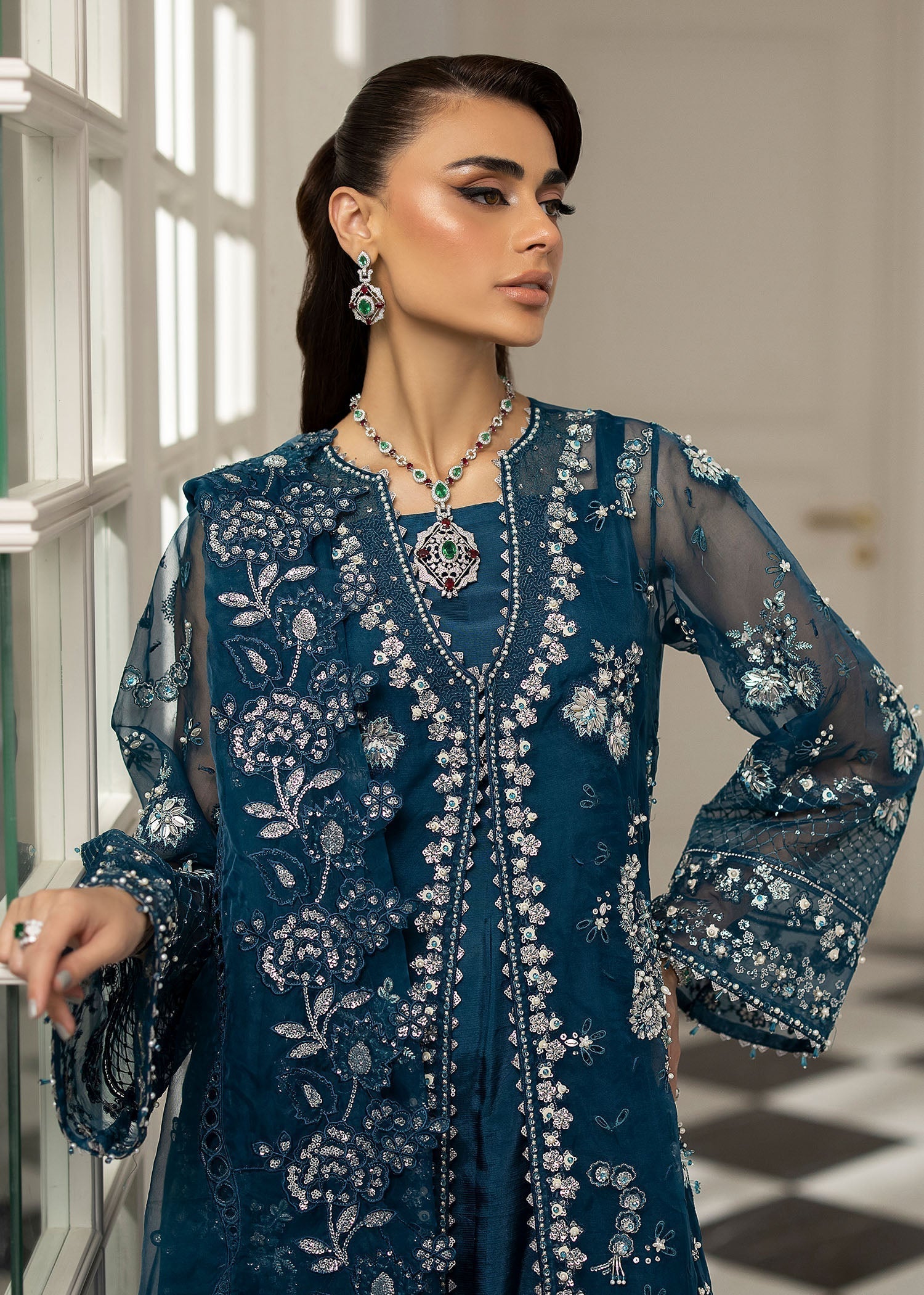 Sardinia | La More 24 | Blue Mirage - Designer Dress with Intricate embroidery and embellishments. Shop elegent wedding dress at Maria Faisal.