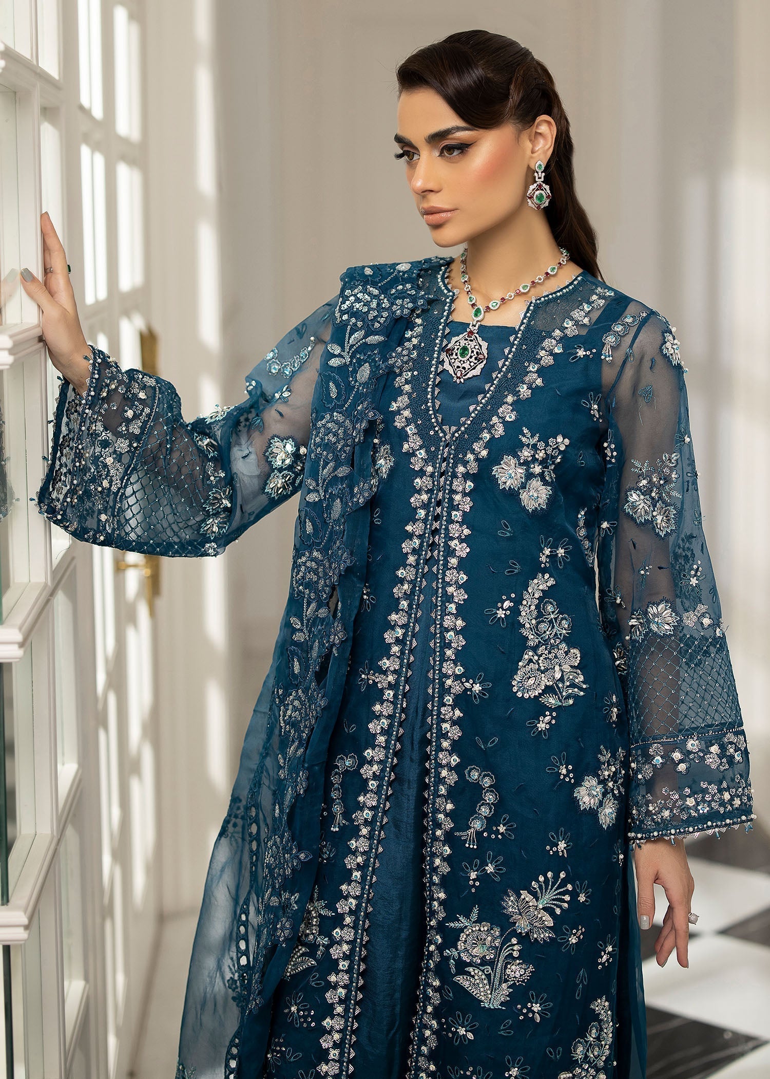 Sardinia | La More 24 | Blue Mirage - Designer Dress with Intricate embroidery and embellishments. Shop elegent wedding dress at Maria Faisal.