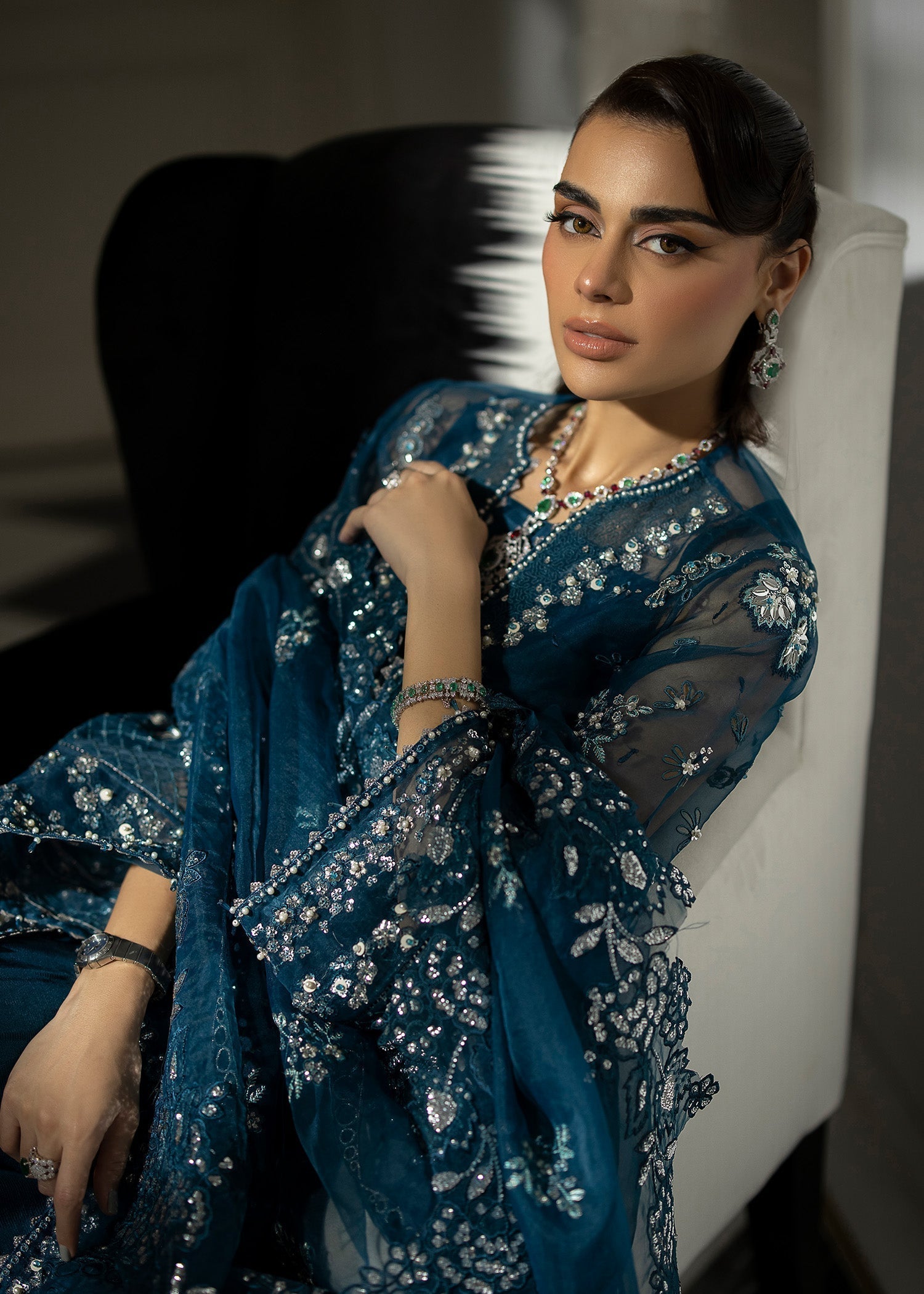 Sardinia | La More 24 | Blue Mirage - Designer Dress with Intricate embroidery and embellishments. Shop elegent wedding dress at Maria Faisal.