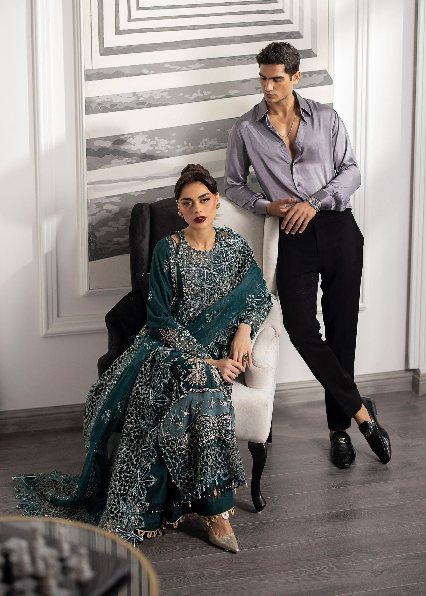 Sardinia | La More 24 | Emerald Night - Designer Dress with Intricate embroidery and embellishments. Shop elegent wedding dress at Maria Faisal.